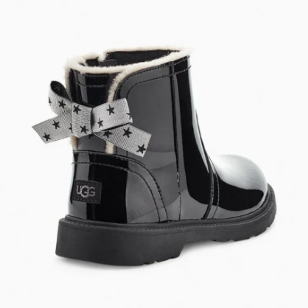 UGG Kids Black Patent Winter Boots with Star Bow